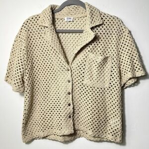 Cotton:On‎ Open-Knit Open-Stitch Short-Sleeve Button Down Shirt Coastal Grandma